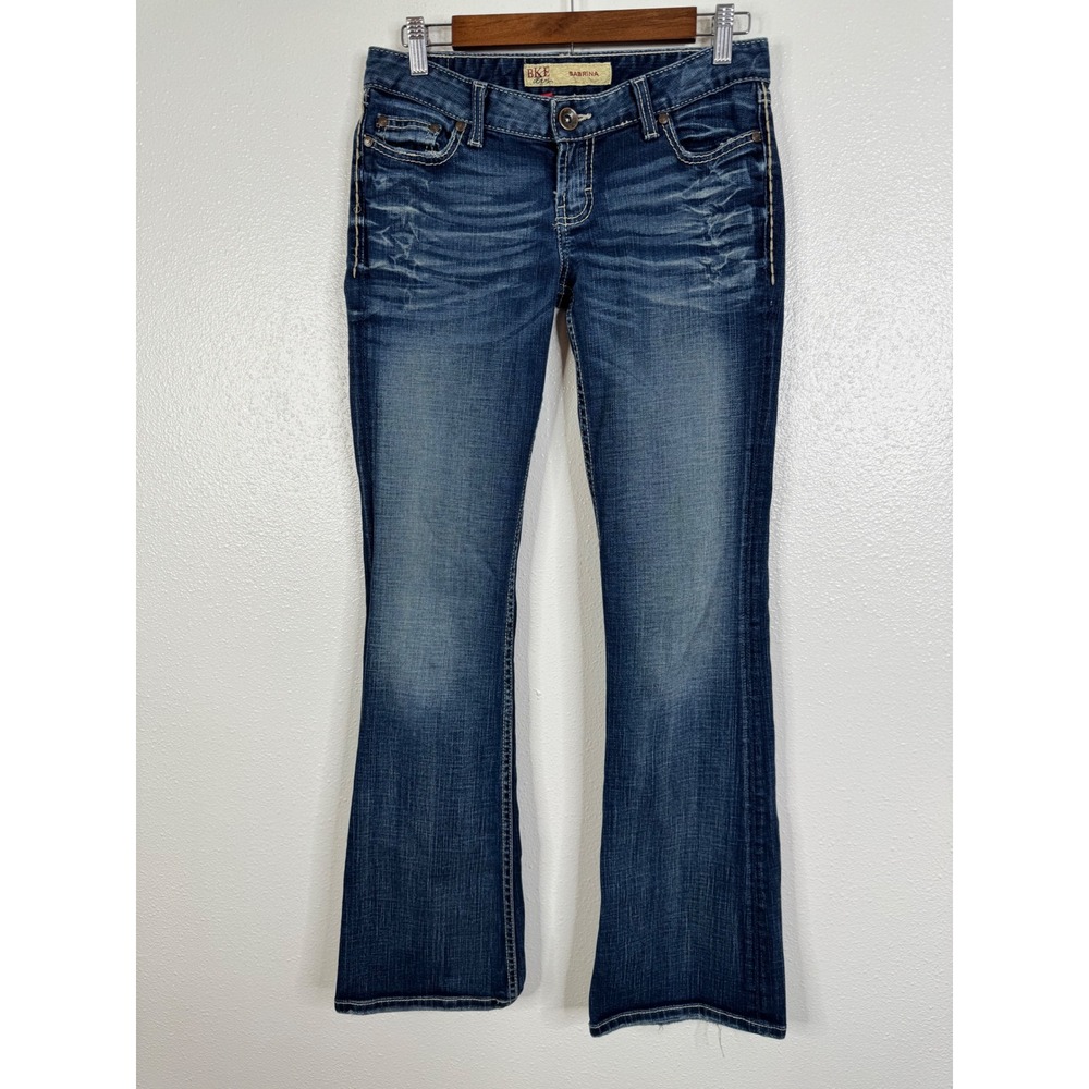 BKE Sabrina Bootcut Jeans Womens 27x33.5 Blue Dark Wash Stretch Distressed Slim
